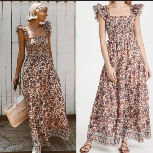 Anthropologie Love The Label Smocked Bust Tiered Bouquet Maxi Dress Size Large - Picture 12 of 12